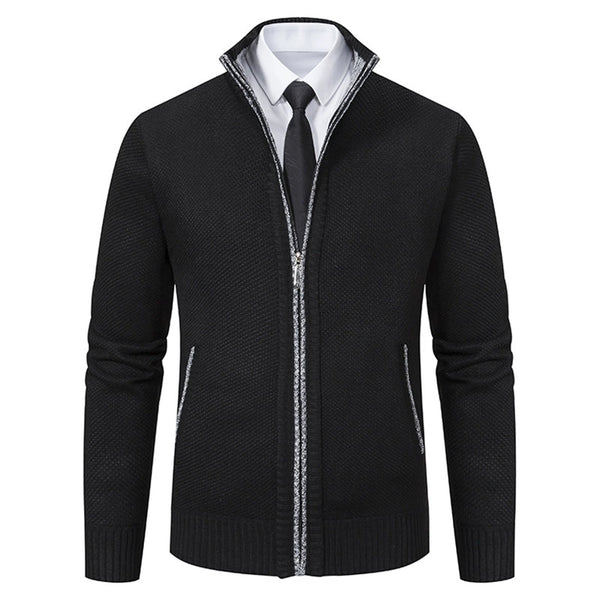 Men's Stand Collar Sweater with Fleece Lining, Thickened Casual Knit Cardigan