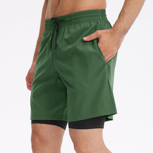 Men's Skinny High Stretch Quick Dry Double Layer Workout Shorts