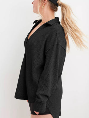 V-Neck Waffle Line Sweatshirt