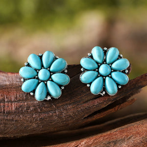 Bohemian Inlaid Turquoise Flower Earrings