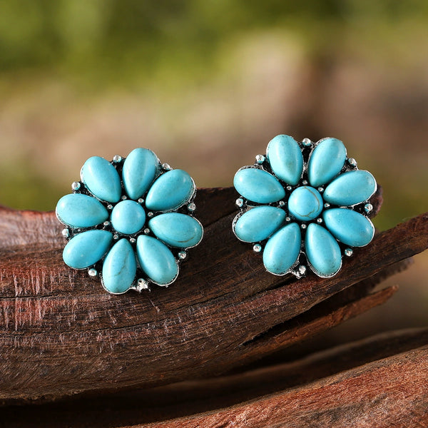Bohemian Inlaid Turquoise Flower Earrings