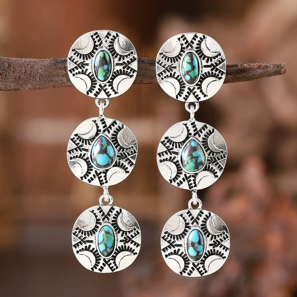 Inlaid Turquoise Round Tassel PendantMaterial