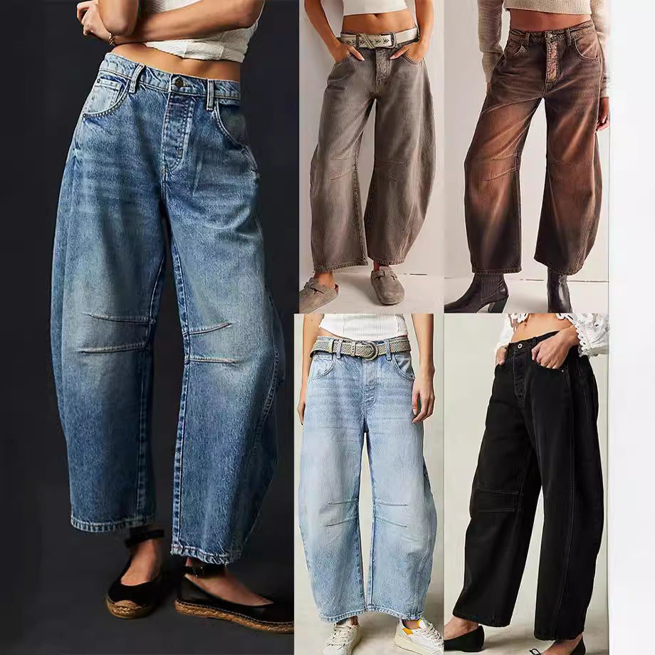 Independent Station 2024 Cross-border eBay Europe and America Spring, Casual Loose Mid-waist Tubular Women's Jeans 16848