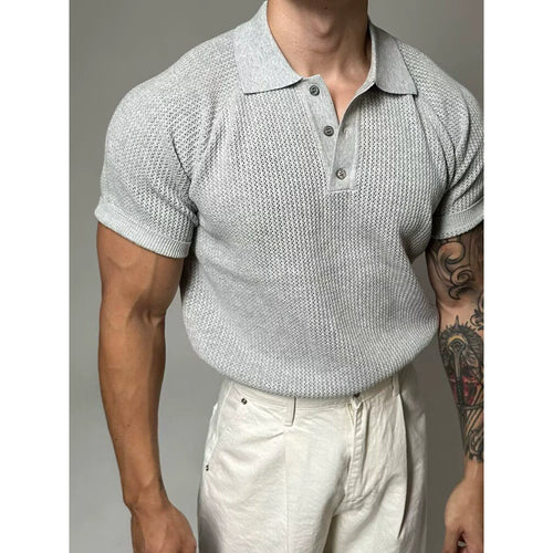 Men's New Summer Short Sleeve Knit Polo Shirt with Cutouts