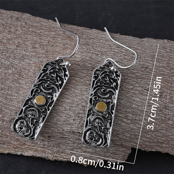 Moon Crescent Twig Flower Dangle Earrings