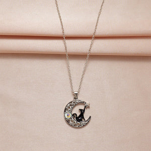 Minimalist Star Moon Black Cat Necklace