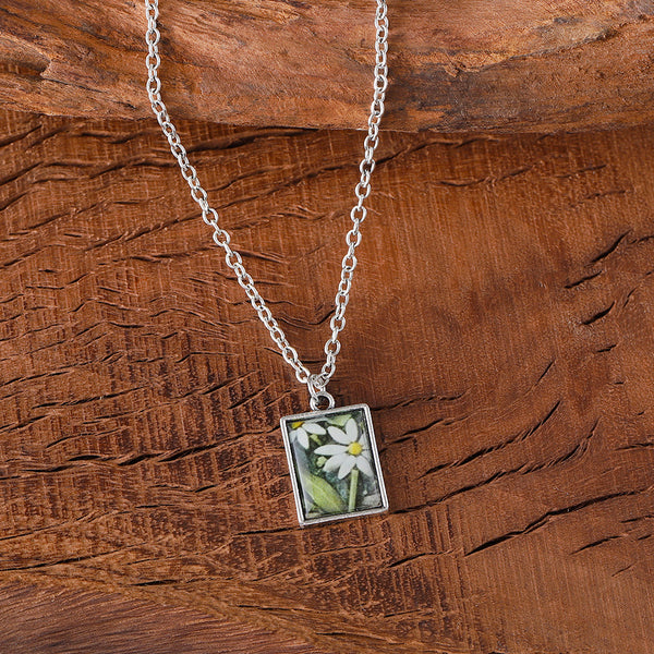 Clear Drip Daisy Square Dangle Earrings Necklace