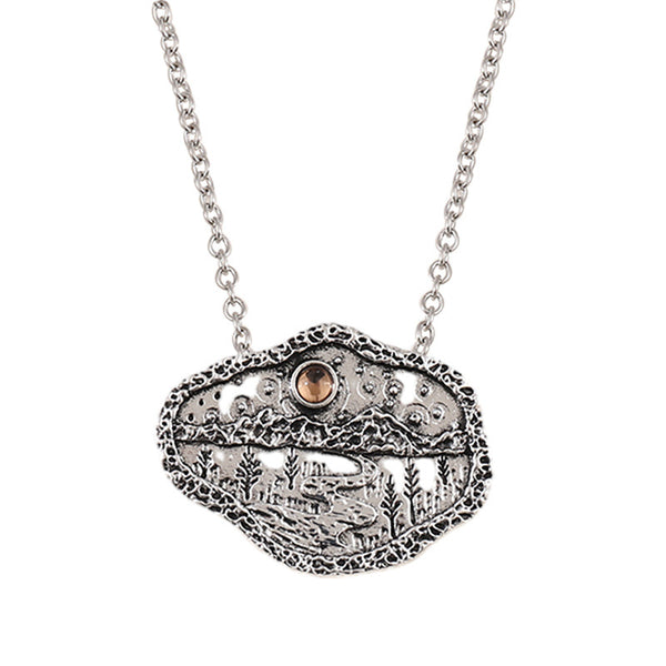Tree River Mountain Zirconia Fashion Pendant Necklace