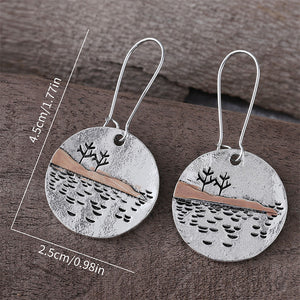 Simple Landscape Tree Round Earrings
