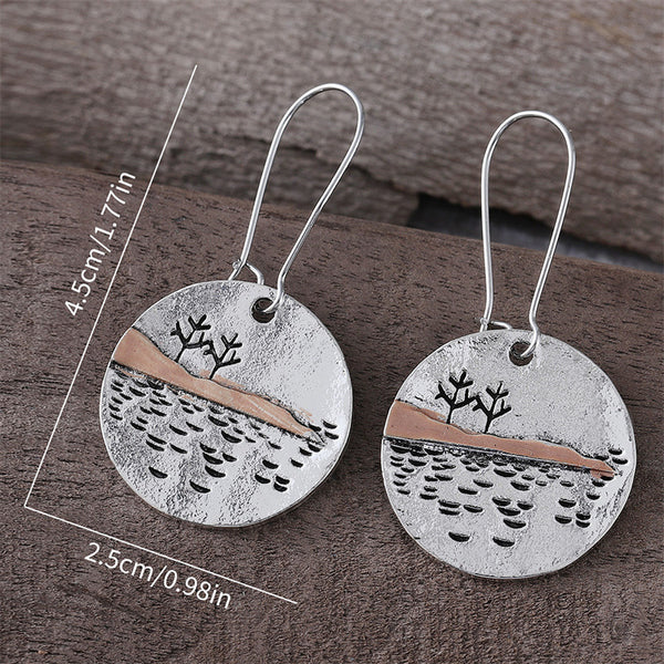 Simple Landscape Tree Round Earrings