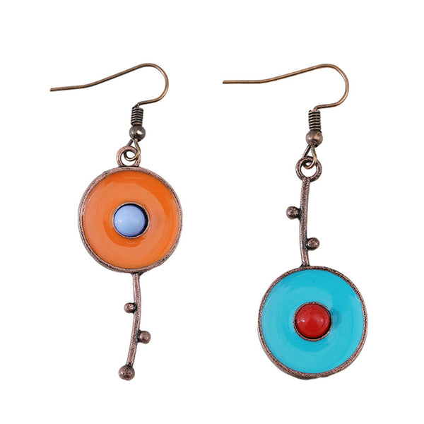 Simple Fashion Asymmetrical Graffiti Antique Red Brass Earrings