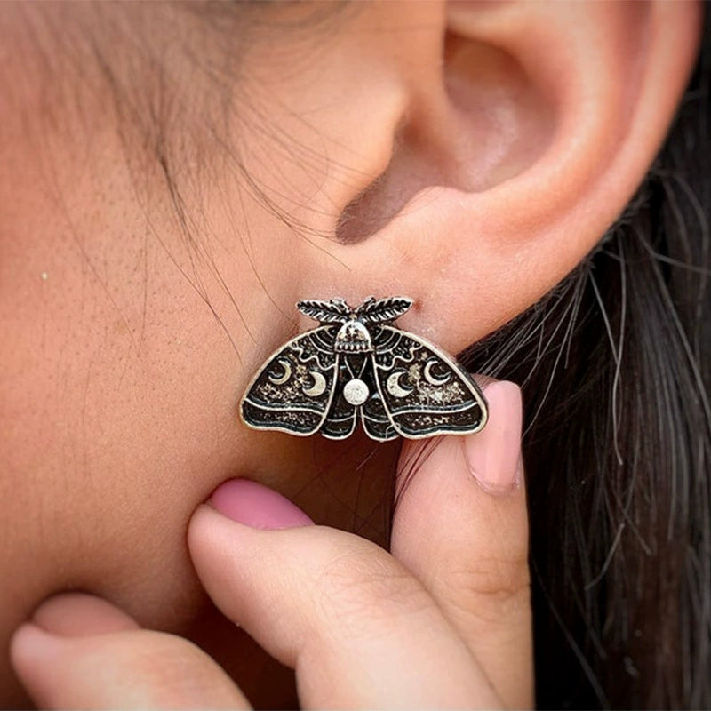 Moth Sun and Moon Carved Floral Earrings