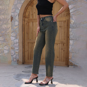 2025 European and American style high waist elastic casual straight-leg pants new thin trend women's clothing women's trousers, selfie