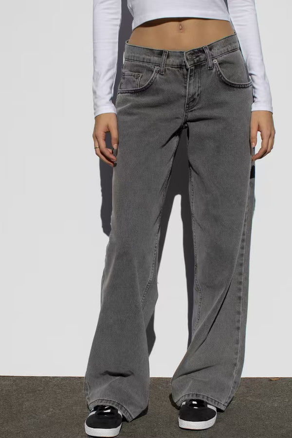 European and American washed retro straight high waist wide legs loose drape versatile jeans