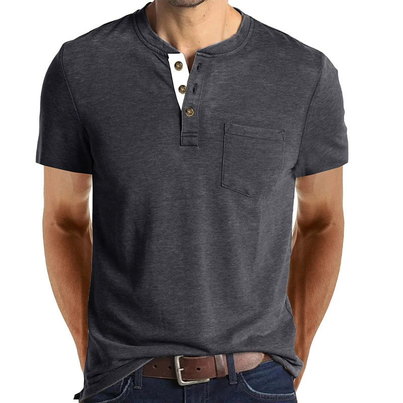 Summer Men's Henry Neck Short Sleeve T-Shirt