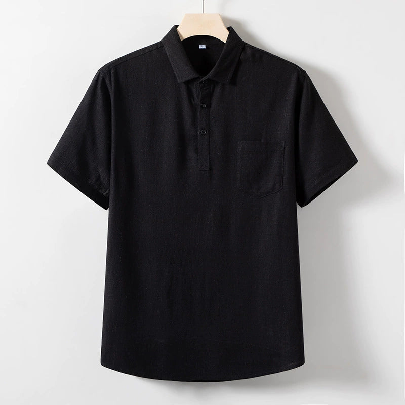 Men's loose-fitting linen short-sleeved shirt