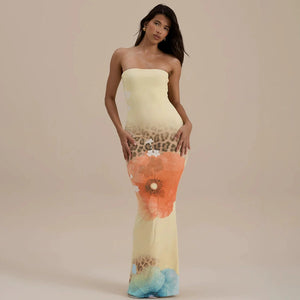 Women's Strapless Slit Print Dress
