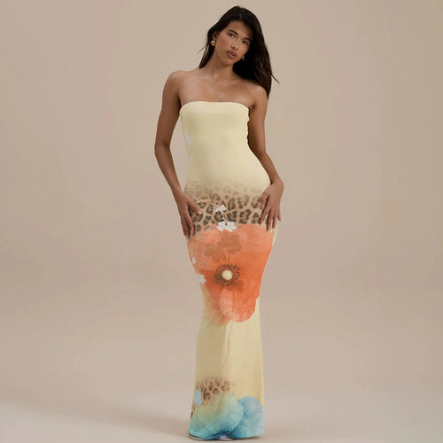 Women's Strapless Slit Print Dress