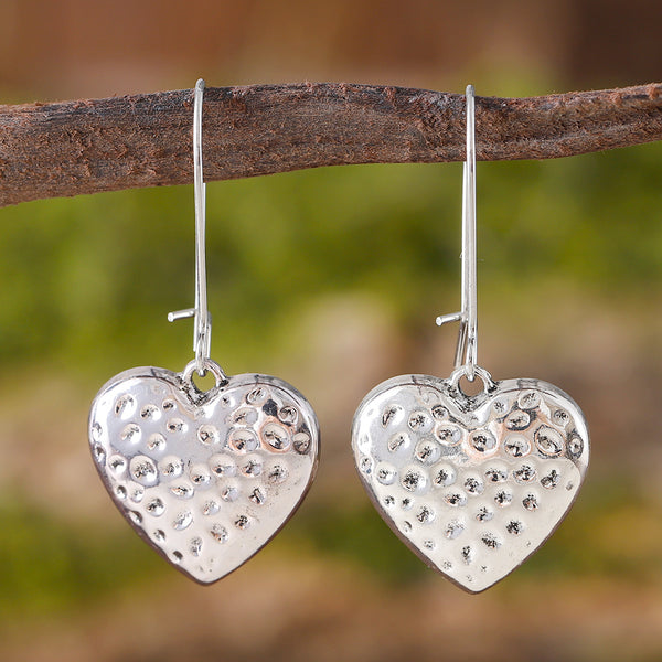 Embossed Hammered Print Crushed Dot Heart Earrings