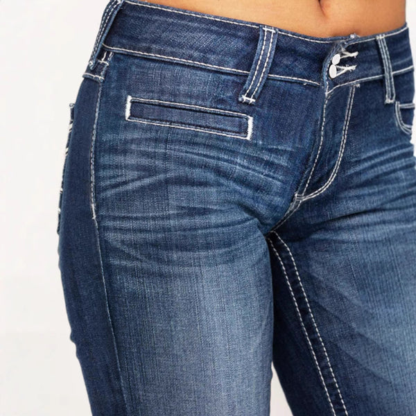 Cross-border exclusive for Amazon independent station Europe and the United States new fashion embroidery double waist straight elastic jeans women