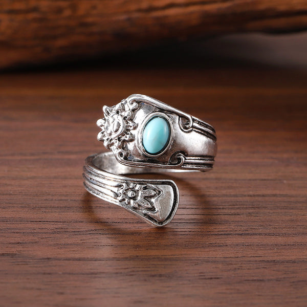 Vintage Turquoise Carved Adjustable Ring