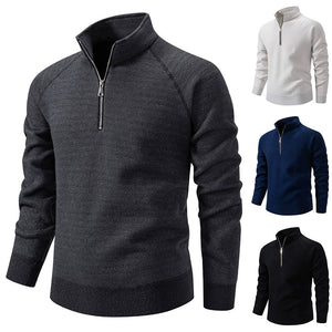 Men's Thickened Stand-Up Collar Half-Zip Slim-Fit Knit Sweater