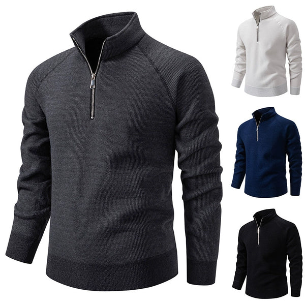 Men's Thickened Stand-Up Collar Half-Zip Slim-Fit Knit Sweater