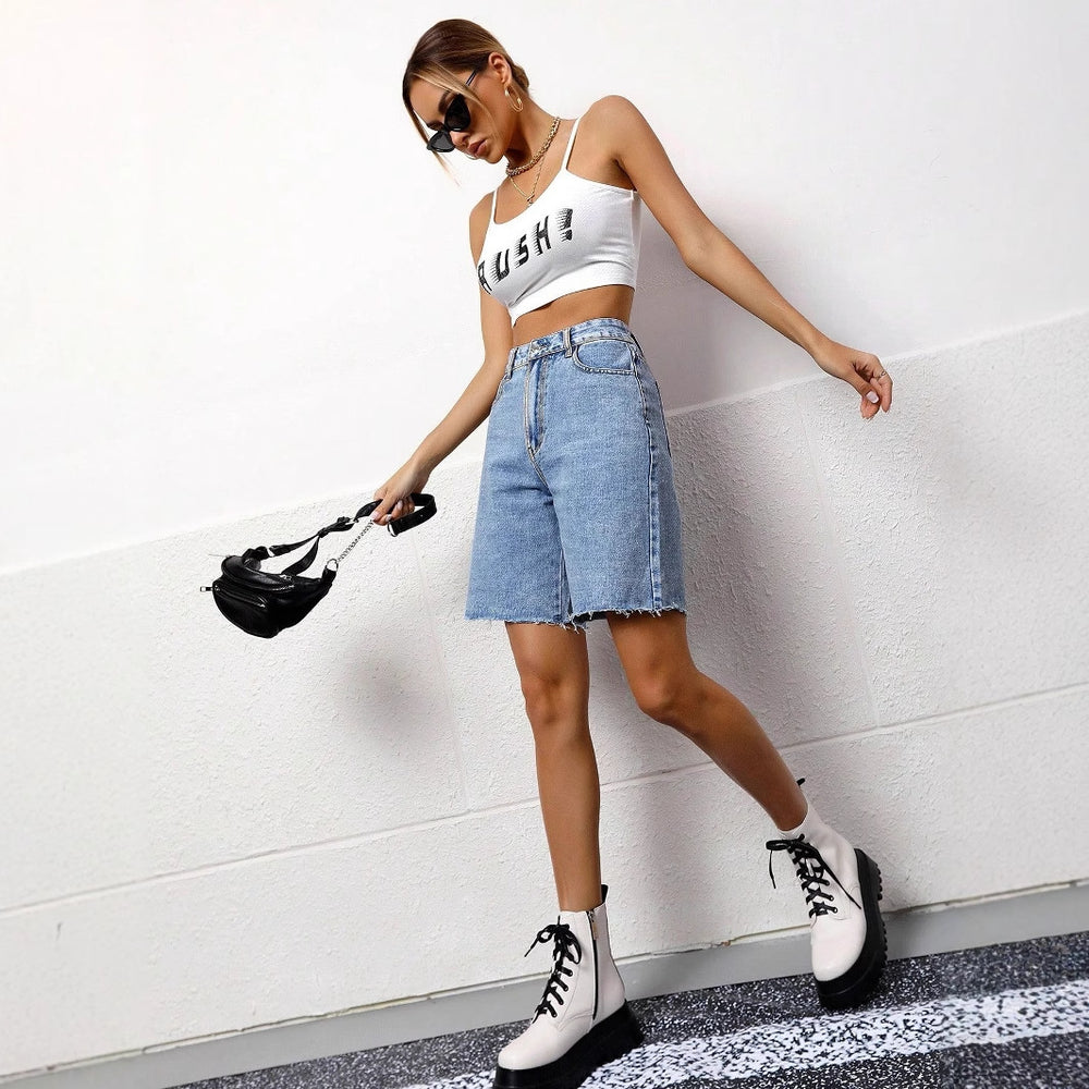 Spot-20278 #Trendy Women's Clothing Amazon Independent Station Loose Casual Washed Denim Five-Point Denim Shorts