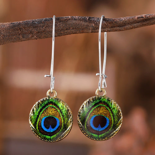 Vintage Peacock Feather Pattern Dangle Earrings