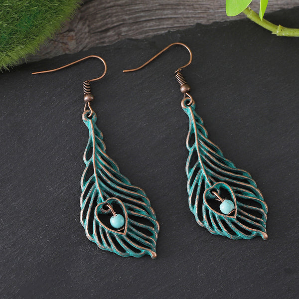 Vintage Feather Bead Dangle Earrings