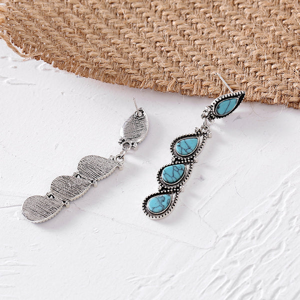 Teardrop Leaf Turquoise Vintage Long Earrings