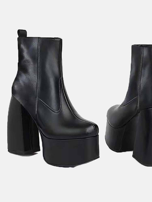 Chunky Heel Platform High Boots