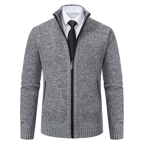 Men's Stand Collar Sweater with Fleece Lining, Thickened Casual Knit Cardigan