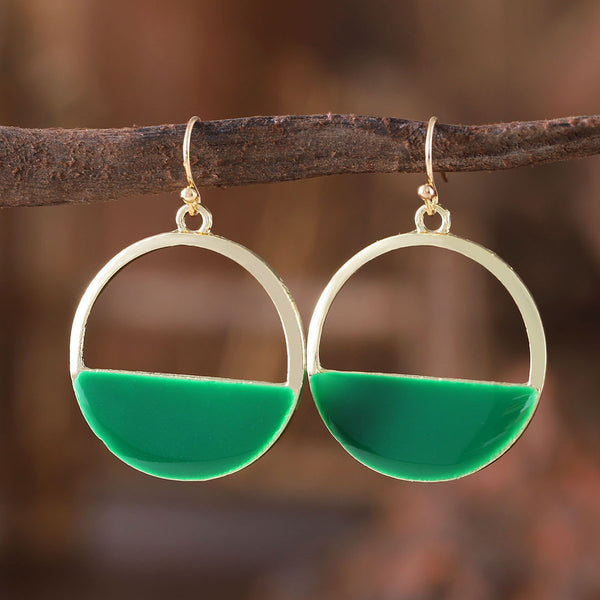 Geometric openwork turquoise semi-circle earrings