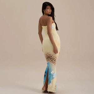 Women's Strapless Slit Print Dress