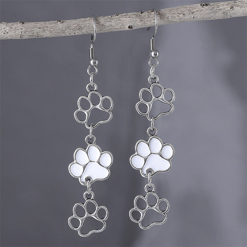 Vintage Puppy Paw Print Dangle Earrings