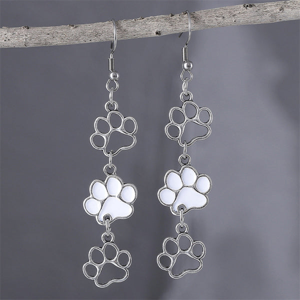 Vintage Puppy Paw Print Dangle Earrings