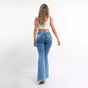 Promotional models, spot cross-border European and American women's jeans, personalized high-waisted elastic nail buckle, raw edge fringed jeans
