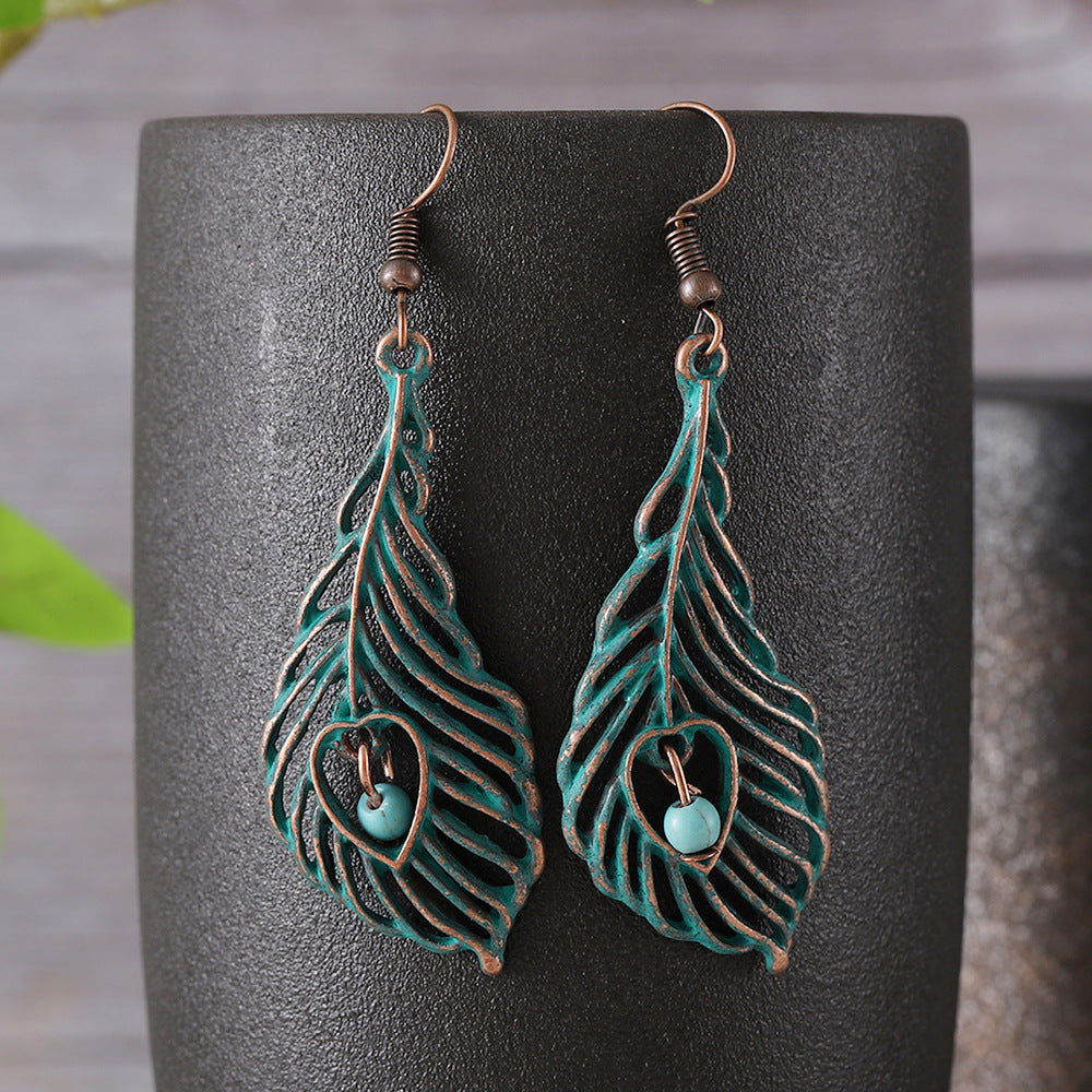 Vintage Feather Bead Dangle Earrings
