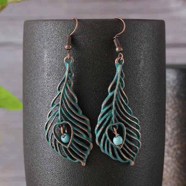 Vintage Feather Bead Dangle Earrings