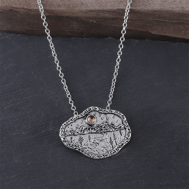 Tree River Mountain Zirconia Fashion Pendant Necklace