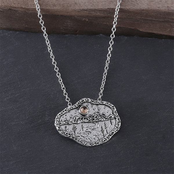Tree River Mountain Zirconia Fashion Pendant Necklace