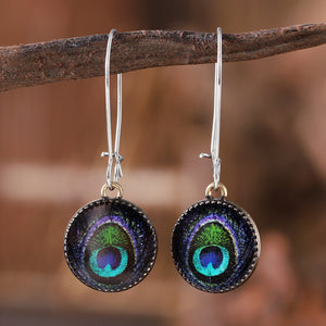 Vintage Peacock Feather Pattern Dangle Earrings