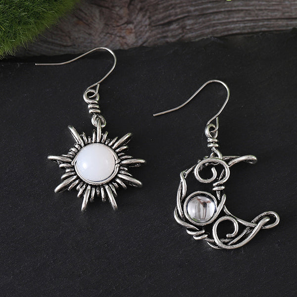 Vintage Sun and Moon Asymmetrical Earrings