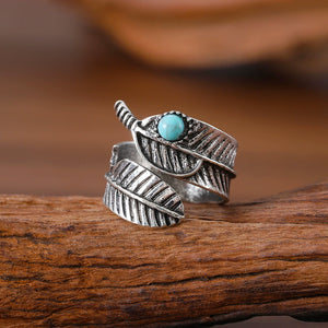 Vintage Leaf Turquoise Open Adjustable Ring