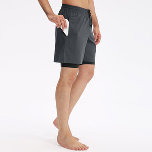 Men's Skinny High Stretch Quick Dry Double Layer Workout Shorts