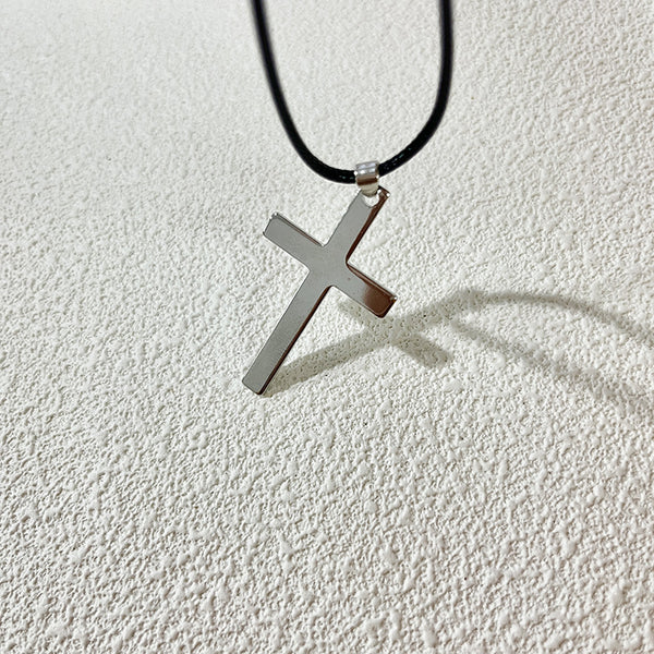 Personalized Cross Black Rope Necklace