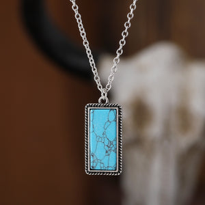 Geometric pendant earrings necklace with rectangular turquoise stones
