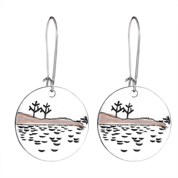 Simple Landscape Tree Round Earrings