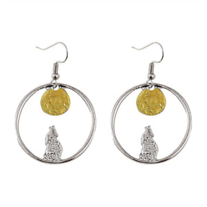 Circle Wolf Moon Dangle Earrings